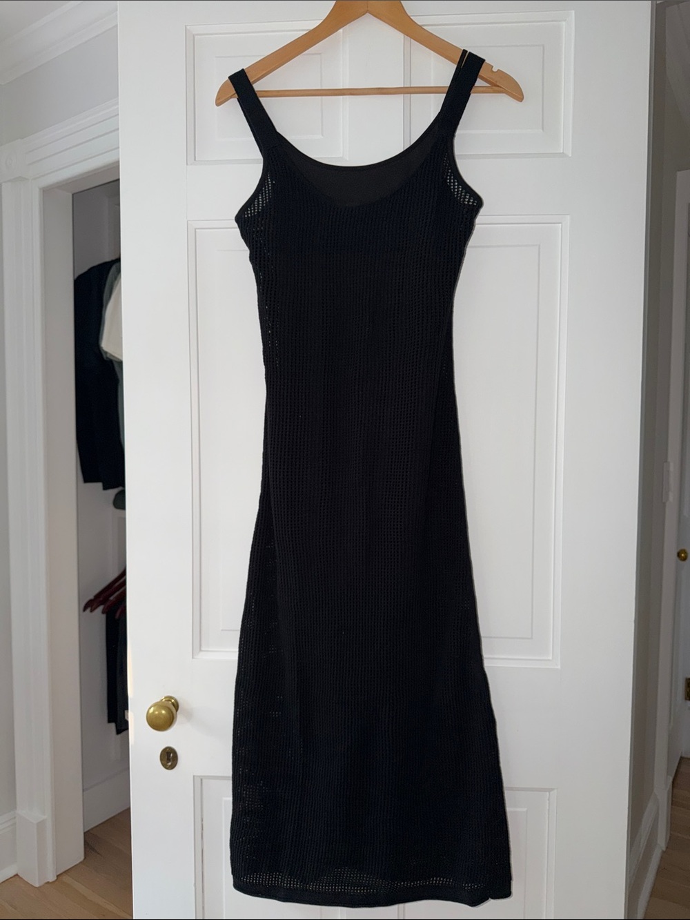 STAUD Black Sleeveless Knit Midi Dress
